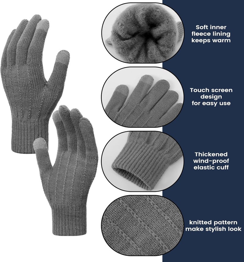 Premillow Women Winter Hat Beanie+Long Scarf+Touch Screen Gloves Set, Warm Clothes Set with Knit Fleece Lined for Women/Men Winter - Image 4
